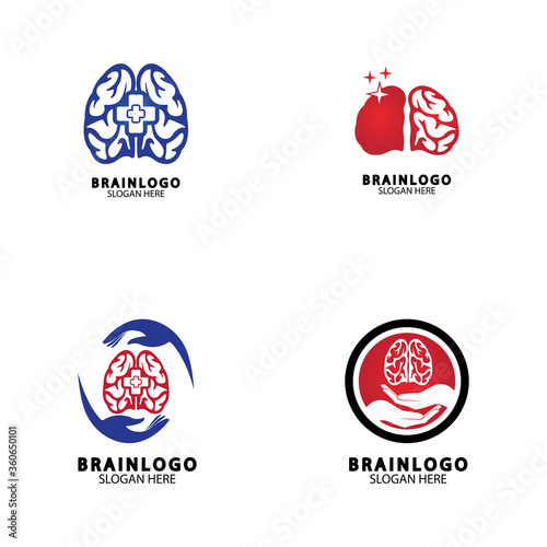  Brain logo designs concept vector, Health Brain Pulse logo, Brain care logo template vector