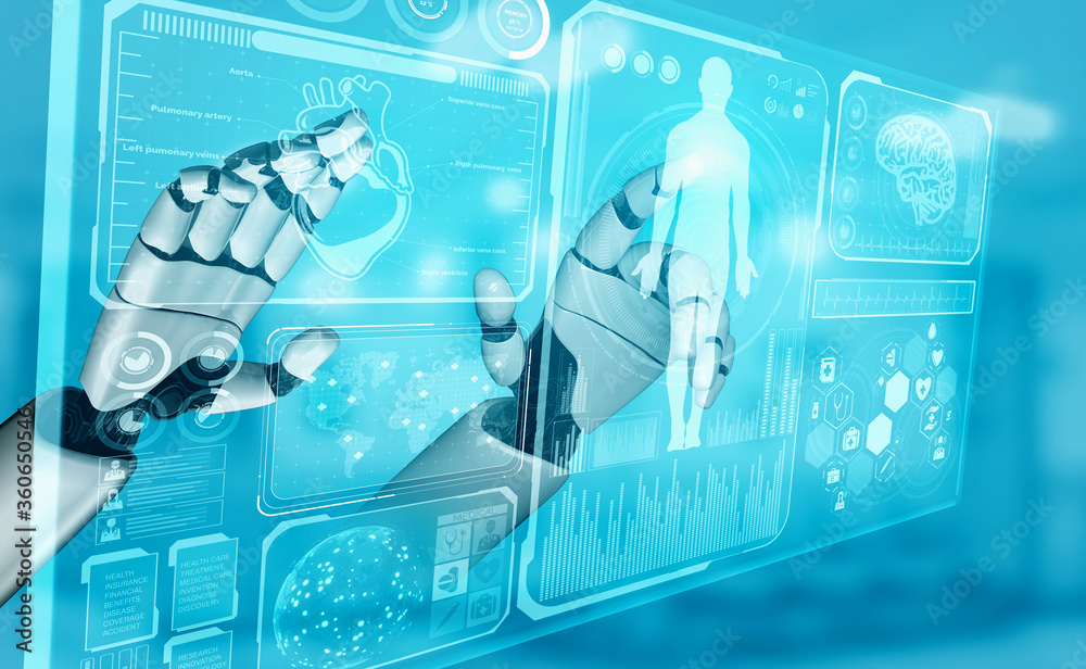3D rendering medical artificial intelligence robot working in future ...