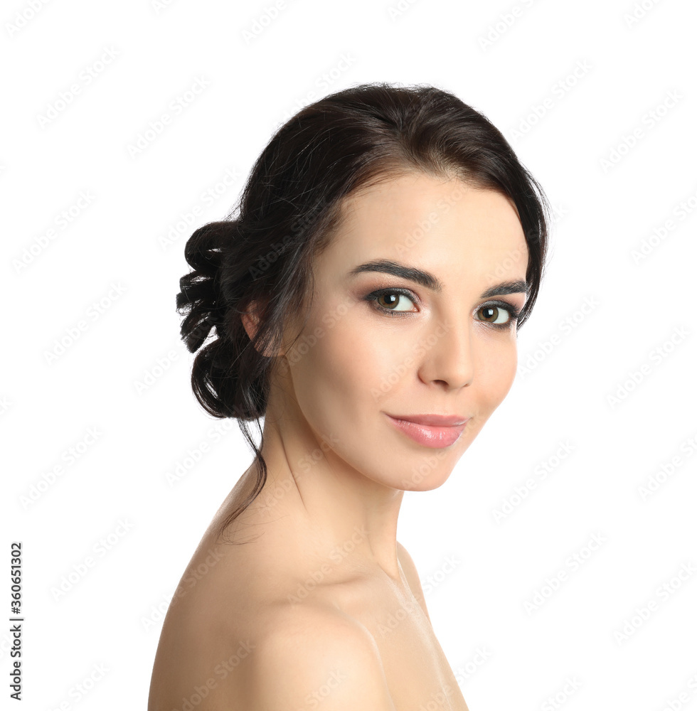 Portrait of young woman with beautiful hair on white background Portrait of young woman with beautiful hair on white background