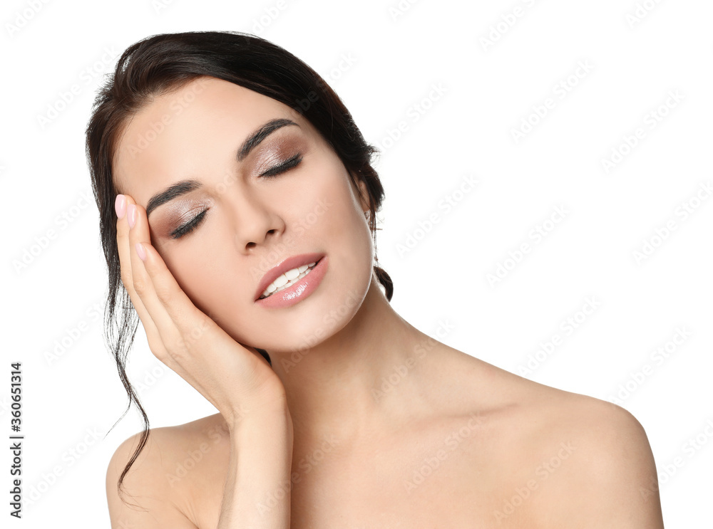 Portrait of young woman with beautiful hair on white background Portrait of young woman with beautiful hair on white background