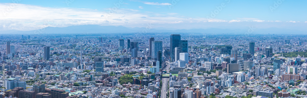 (東京都-風景パノラマ)青空と渋谷方面風景３