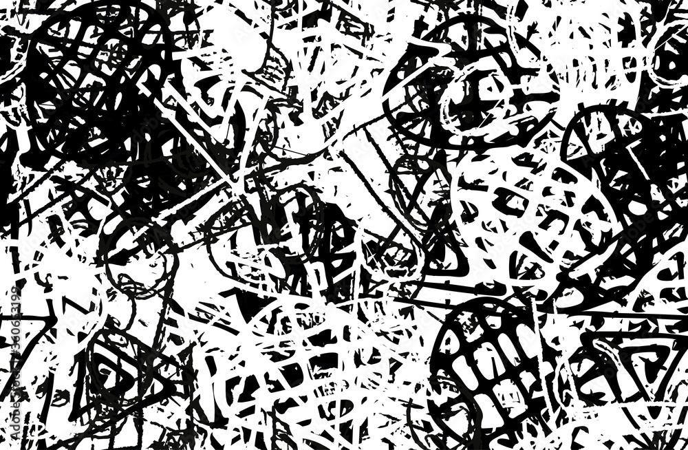 Grunge black and white. Chaotic seamless background. Repeating abstract texture. Monochrome camouflage