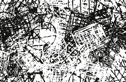Grunge black and white. Chaotic seamless background. Repeating abstract texture. Monochrome camouflage