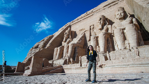 Asian tourist travel to Abu simbel temple historic landmark of Egypt