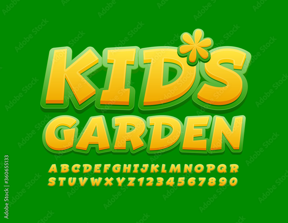 Vector Bright logo Kids Garden. Colourful funny Font. Creative Alphabet Letters and Numbers. Vector Bright logo Kids Garden. Colourful funny Font. Creative Alphabet Letters and Numbers.
