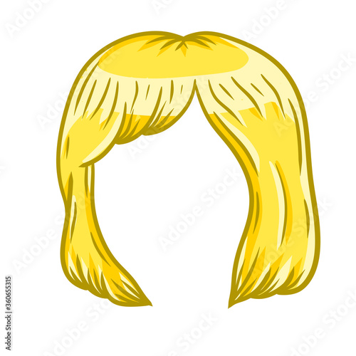 Women hairstyle. Blonde Hair on the head. Sketch color cartoon illustration. Mask for app. Trendy modern haircuts girl - bob cut
