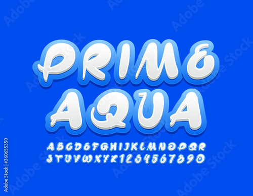 Vector modern logo Prime Aqua with Handwritten Font. Creative Alphabet Letters and Numbers set