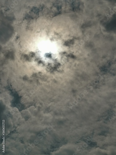 Clouds overlay the Sun in the morning.