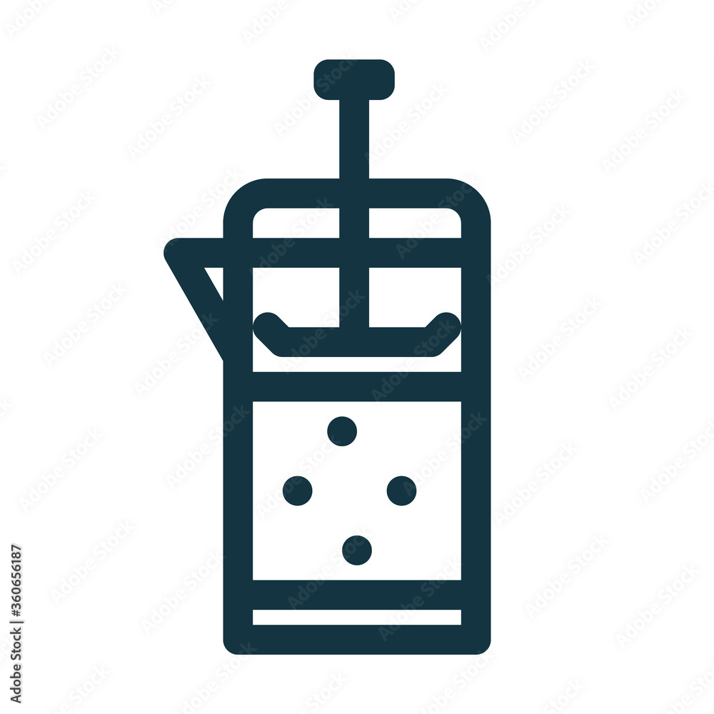 French press icon with coffee or tea inside. French press icon with coffee or tea inside.
