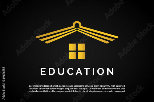 Incorporated Open book as roof icon for Education Logo Template