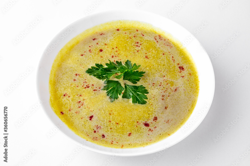 Pea soup. A dish for delivery, or an online store. Isolated on a white background. Pea soup. A dish for delivery, or an online store. Isolated on a white background.