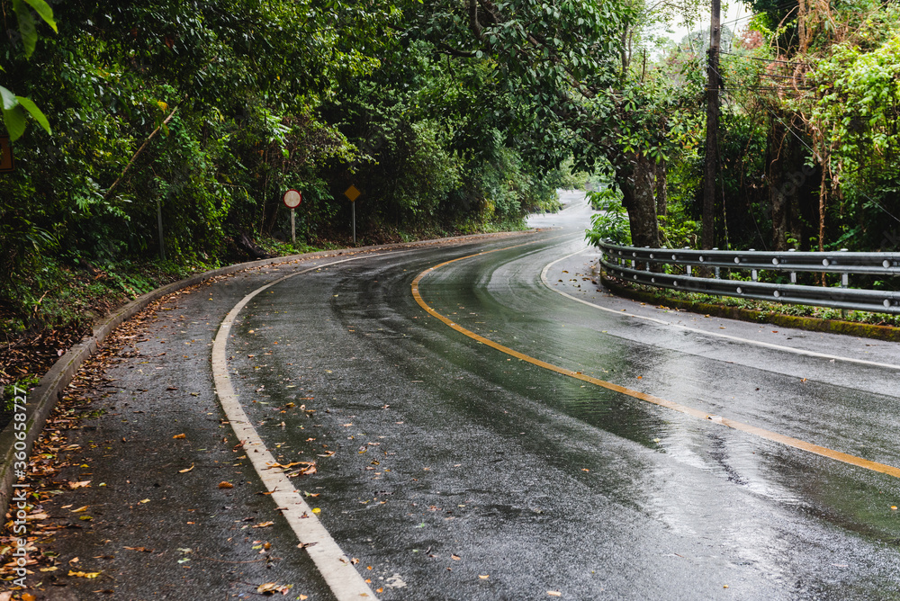 scenic of rainy day with countryside road rainny season scenic of rainy day with countryside road rainny season