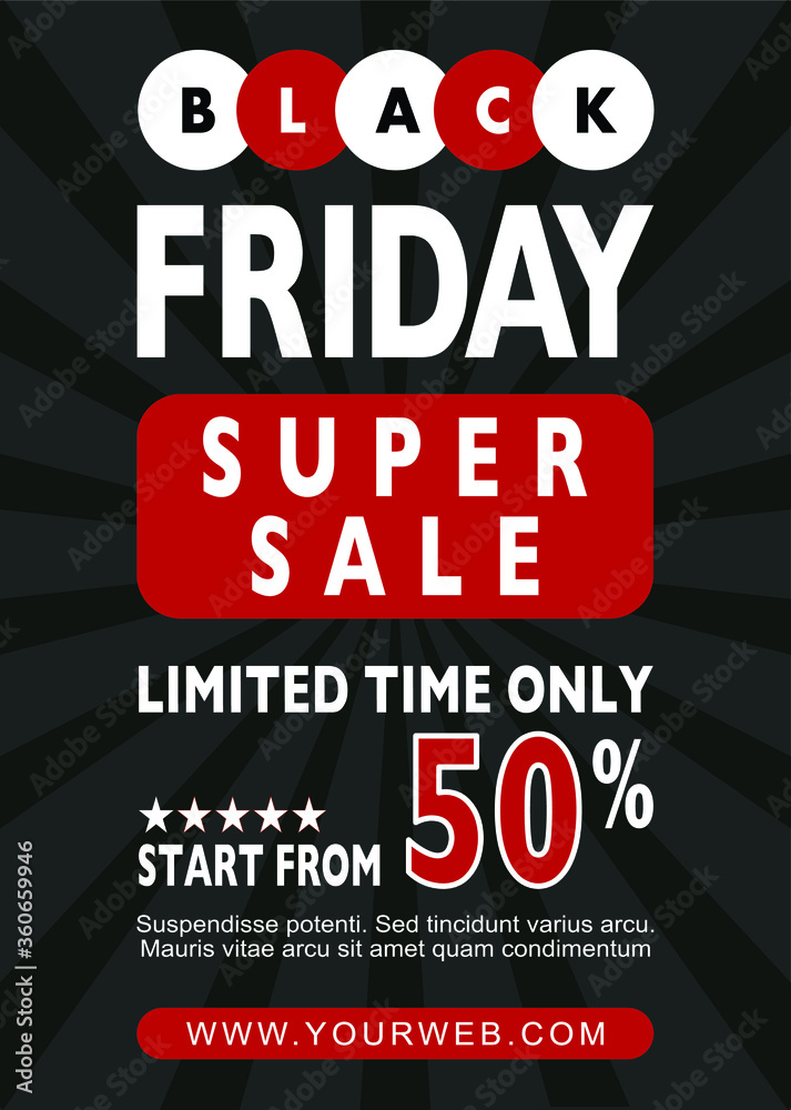 Black friday sale poster. Special discount up 50 percent off.