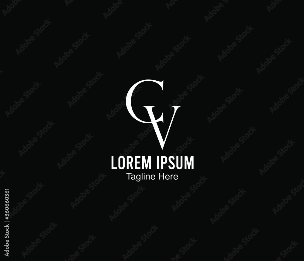 Logo Design CV White Vector With Black Background Logo Design CV White Vector With Black Background
