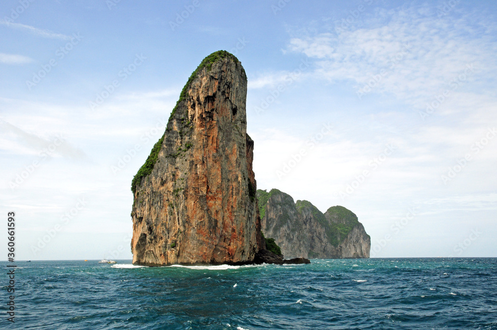 The cliffs of Ko Phi Phi Lee rising up from the Andaman Sea.