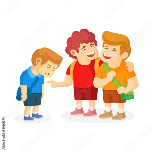 A kid sad because two kids bullying him, kid getting bullied, bullying concept vector illustration