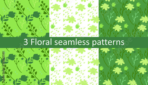 Pack of 3 summer vibrant seamless abstract patterns in saturated colors