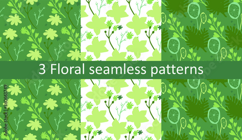 Pack of 3 summer vibrant seamless abstract patterns in saturated colors