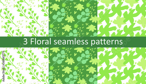 Pack of 3 summer vibrant seamless abstract patterns in saturated colors