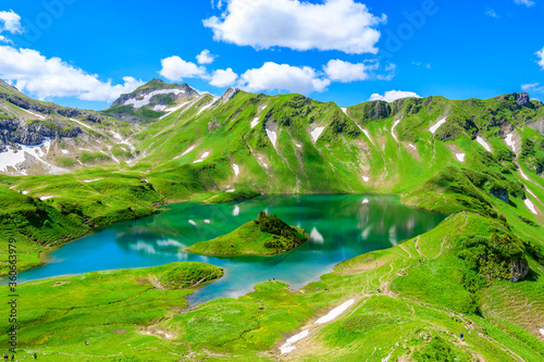 Lake Schrecksee - A beautiful turquoise alpine lake in the Allgaeu alps near Hinterstein, hiking destination in Bavaria, Germany