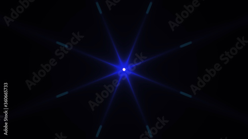 Beautiful lens flare with rays on a black background.