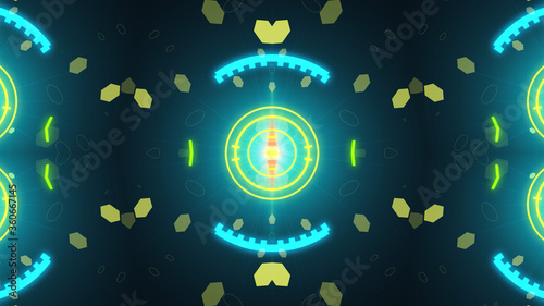 A variety of glowing abstract hud elements.