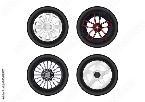 Set of car wheels with alloy rims