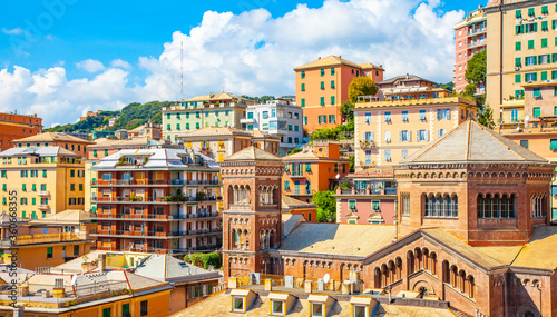 Multi-level achitecture in Genoa old town, Italy photo
