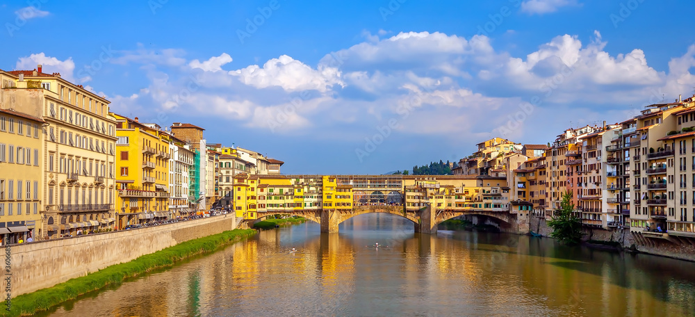 Ponte Vecchio and Florence city downtown skyline cityscape of  Italy