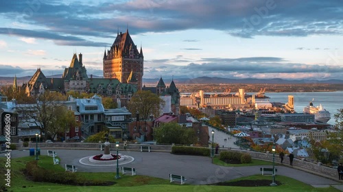 Wallpaper Mural Quebec, Canada, timelapse view of historical landmark Frontenac castle at sunset in Quebec City. Torontodigital.ca