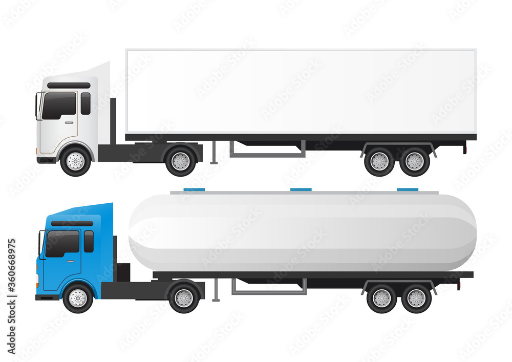 Vector Illustration side view of Tanker and Truck. Vector Illustration side view of Tanker and Truck.