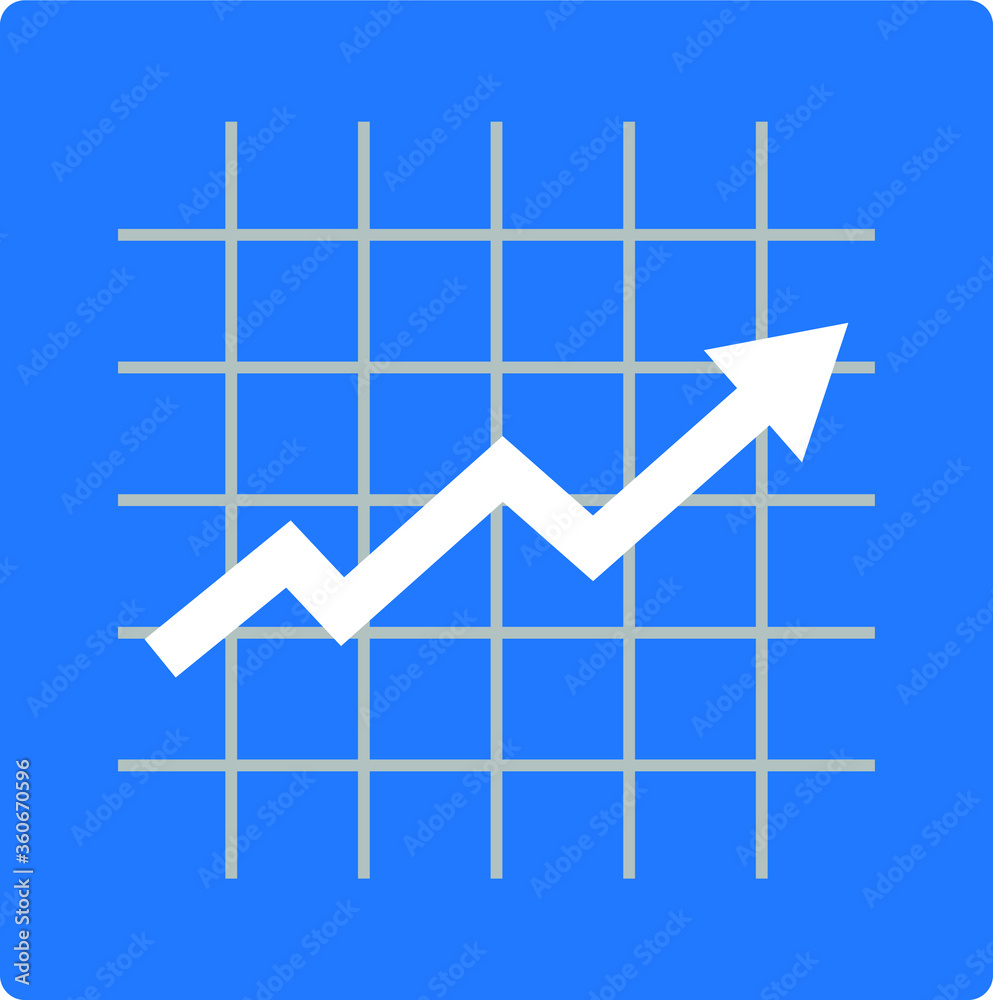 Fototapeta premium Share market up icon vector, share market increase icon, business profit growth icon blue version