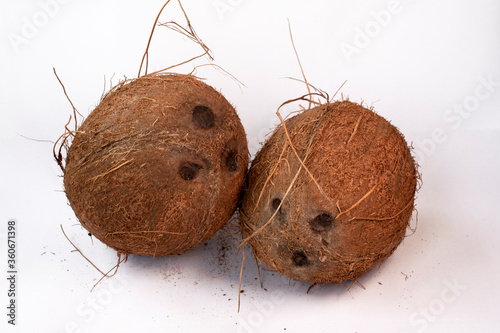 Whole coconuts isolated on white