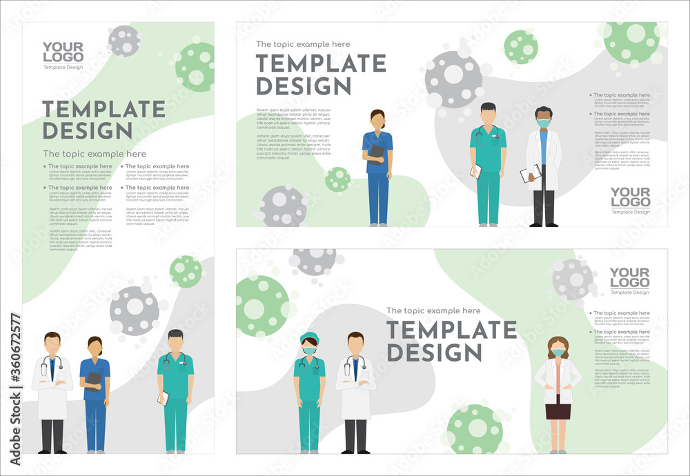 Group of Medical staff doctor and nurse wearing medical mask. Face medical mask for safety Coronavirus, pm 2.5, template vector illustration Group of Medical staff doctor and nurse wearing medical mask. Face medical mask for safety Coronavirus, pm 2.5, template vector illustration