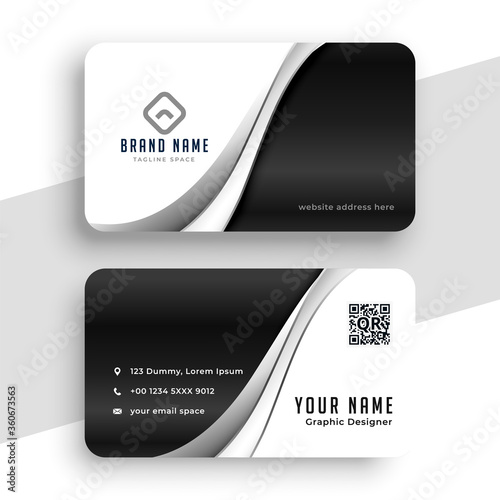 stylish black and white wavy business card design