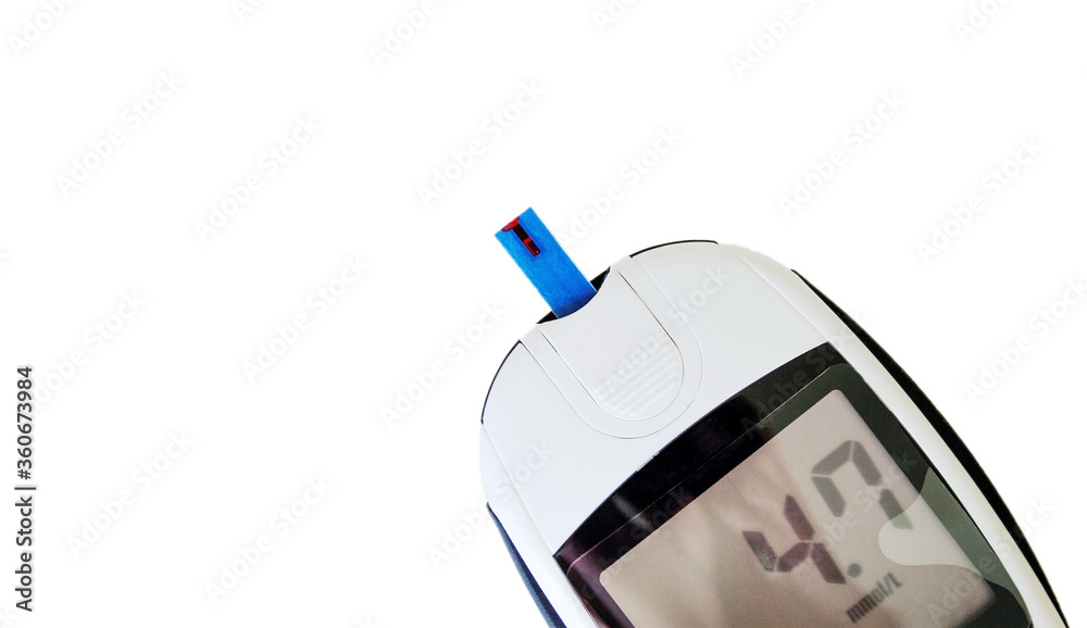 blood glucose meter with test strip shows the value of the normal level of blood sugar blood glucose meter with test strip shows the value of the normal level of blood sugar