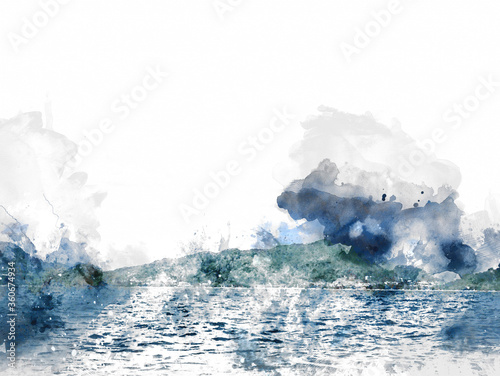 Abstract sea soft wave in Thailand on watercolor illustration painting backgroud.