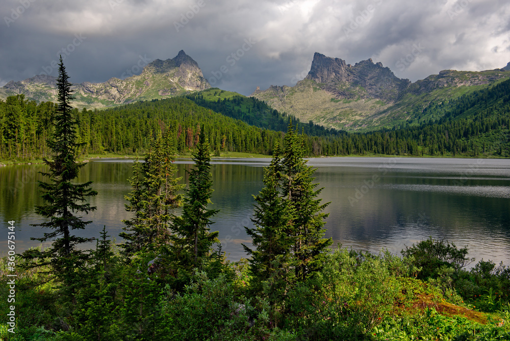 Russia. Krasnoyarsk region, East Sayan mountains. Lake Svetloye in the natural mountain Park Ergaki (translated from the Turkic 