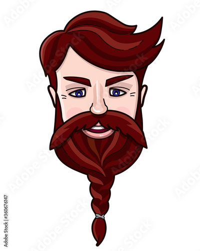 Vector illustration of brunette man's face. Hipster icon. Handsome bearded metrosexual man.	