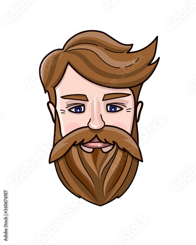 Vector illustration of blonde man's face. Hipster icon. Handsome bearded metrosexual man.	