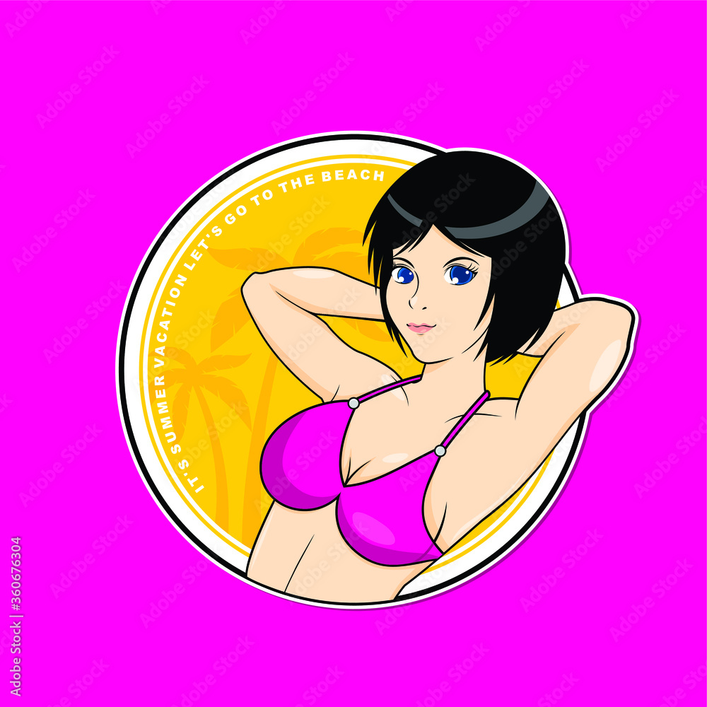 Summer Bikini Girl Vector Illustration