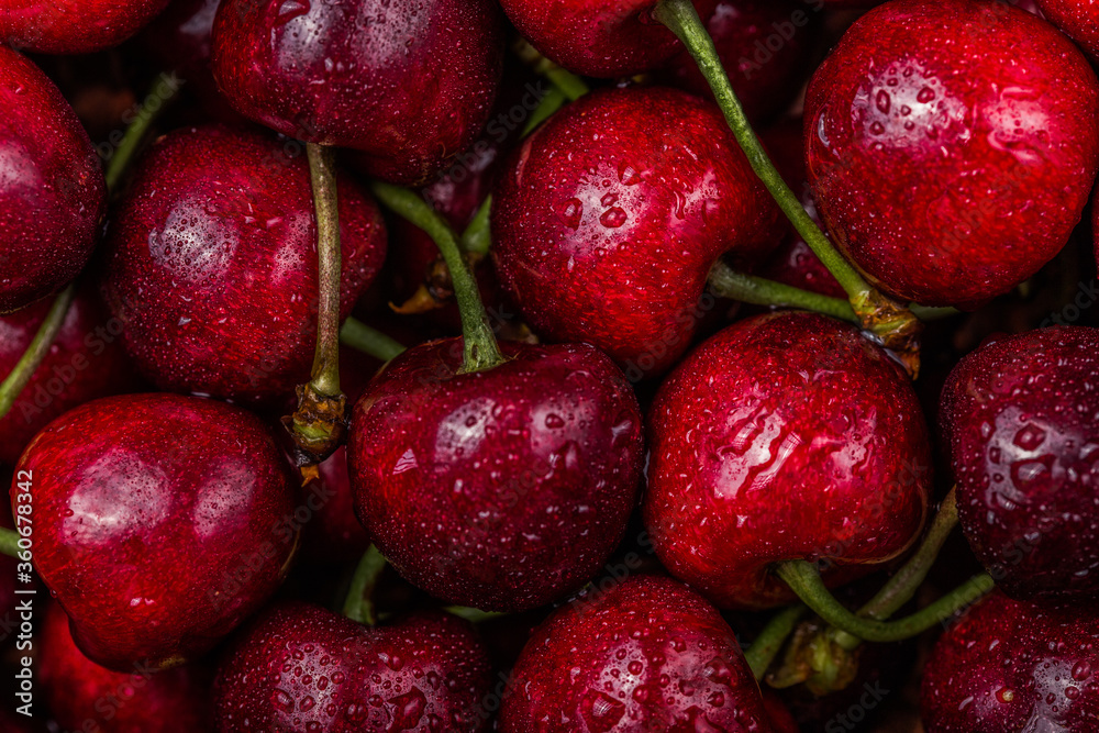 Full Frame Shot Of Wet red Cherries. Full Frame Shot Of Wet red Cherries.