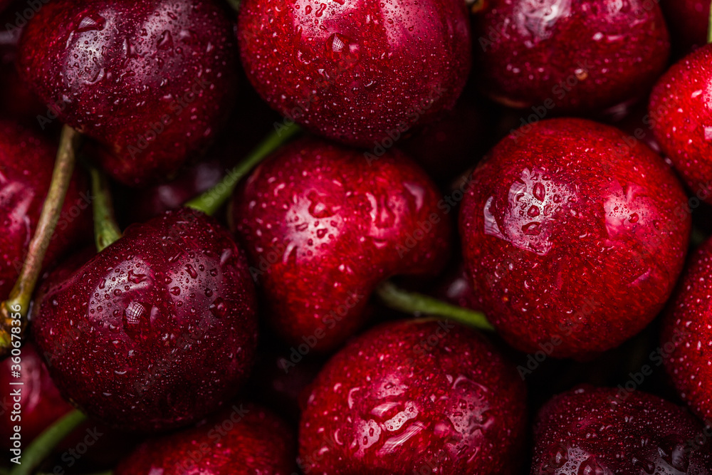 Full Frame Shot Of Wet red Cherries. Full Frame Shot Of Wet red Cherries.