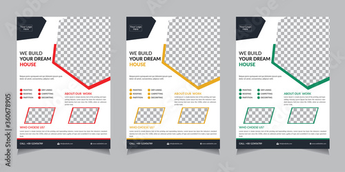 Corporate Flyer design. business flyer, brochure or flyer design. shapes design. red, green, yellow color, Modern poster magazine, layout, template. A4 size