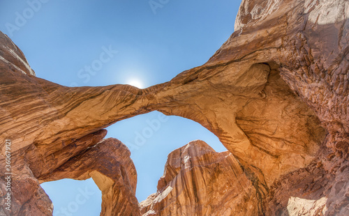 The beautiful and unique double arch located in Arches National Park, Utah USA