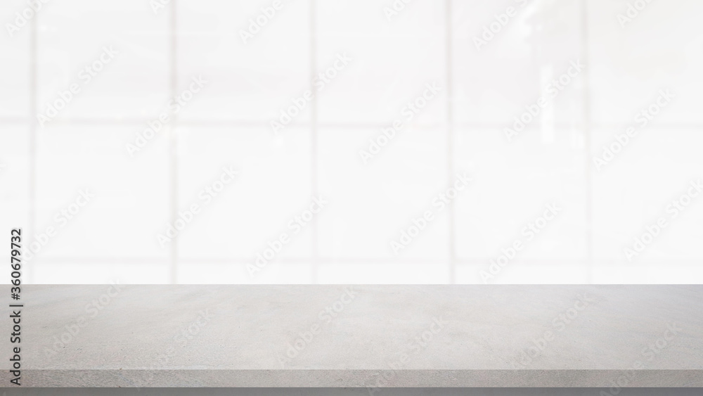 blur white ceramic square pattern background of modern interior bathroom with gray color cement table perspective for show ,promote and advertise content or product on display blur white ceramic square pattern background of modern interior bathroom with gray color cement table perspective for show ,promote and advertise content or product on display