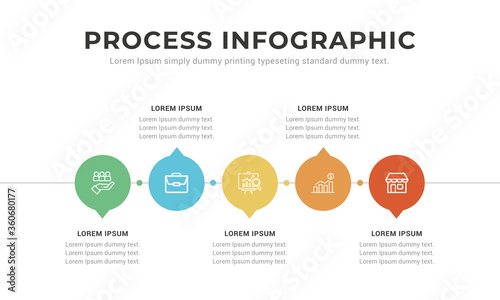 Line step infographic. 5 options workflow diagram, number infograph, process steps chart with line icons. Information vector concept. Illustration of step information chart and infographic.