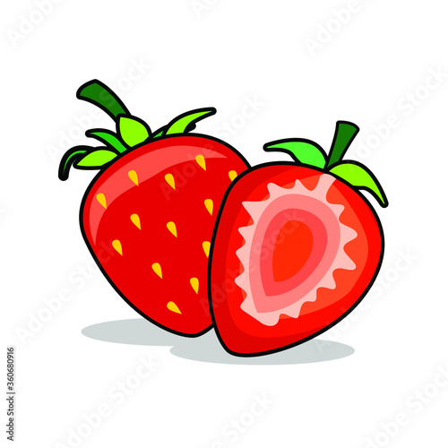 Fresh Tropical Strawberry - delicious red strawberry with sliced one and white background