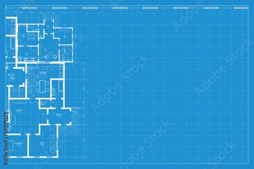 Architectural background. Blue print of building. Technical draw. Vector illustration.