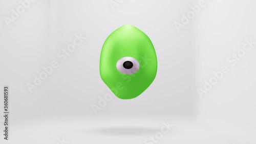 Cute green monster with one big eye, alien jumps endlessly, seamless loop